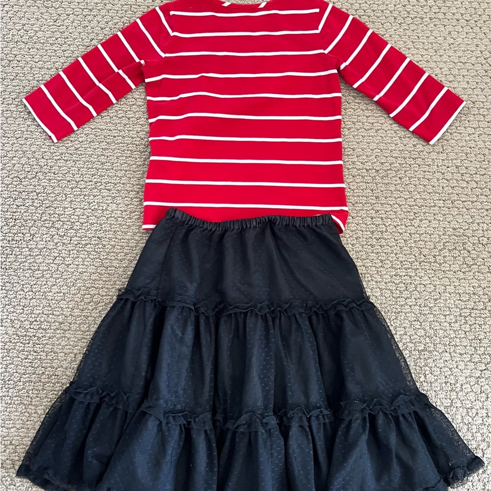 Hanna Andersson red and white striped shirt and black tulle skirt Size 8 - Picture 8 of 13